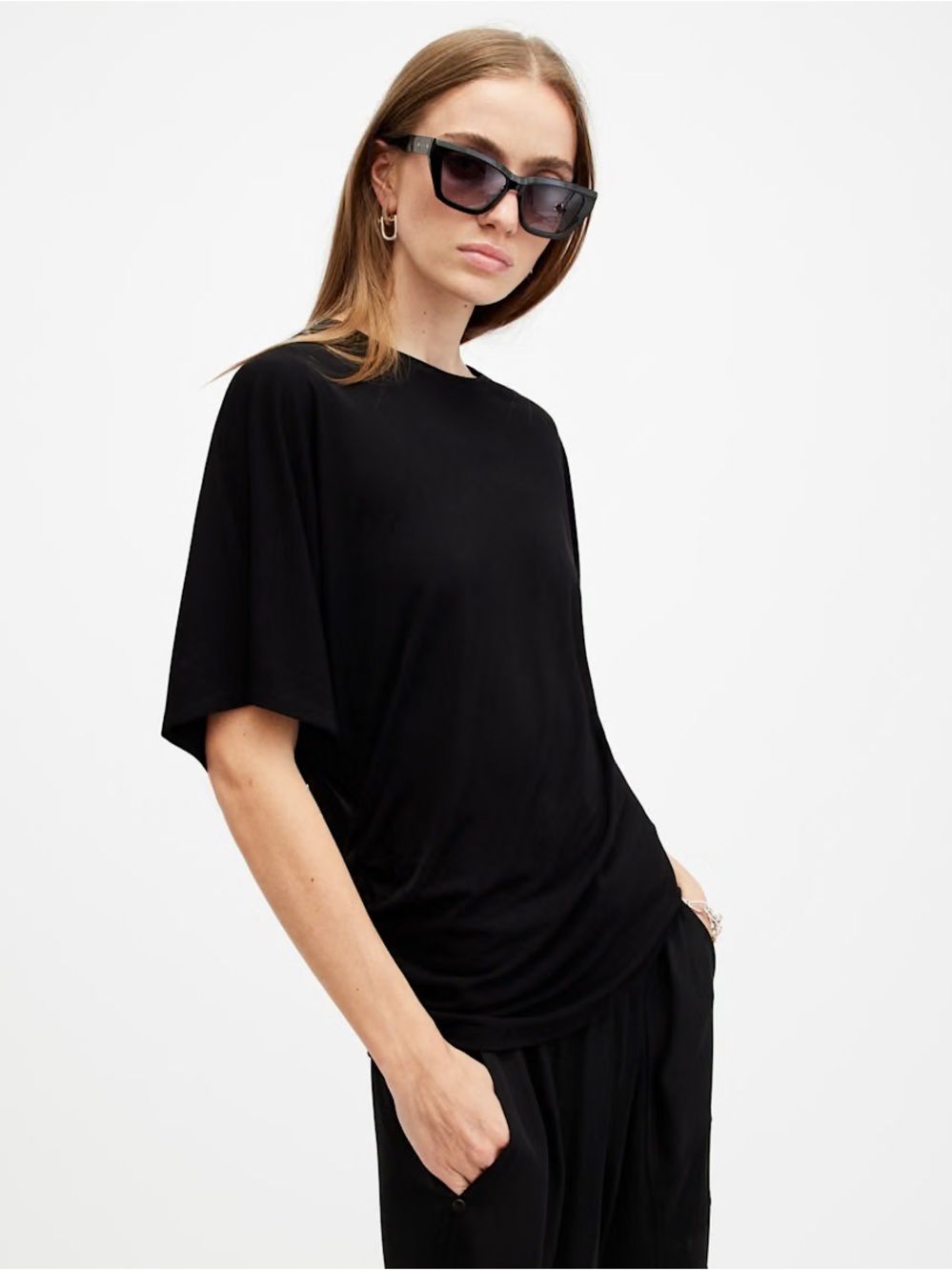 AllSaints Black Kali Batwing Relaxed Fit T-shirt